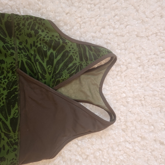 Lululemon 12 Deep-V Surplice Floral Tank Green Racerback Vented Workout Yoga Top - Picture 6 of 11